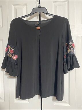 JM Collection black & floral top shirt blouse size XL